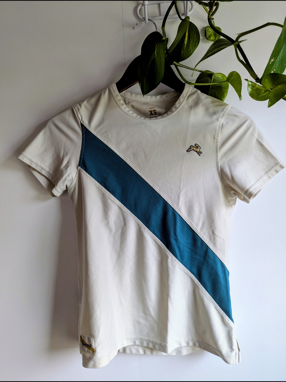 Tracksmith White and Teal/Blue Sash Van Cortlandt Tee Shirt
